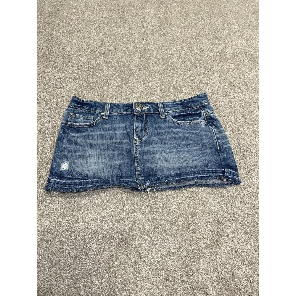 Aeropostale Low Rise Micro Mini Denim Skirt 7/8 Y2K 2000s Raw Hem Indie sleaze - Picture 5 of 13